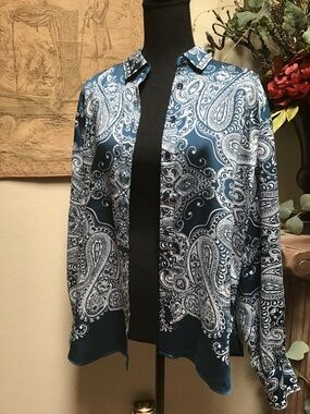 Chicos Blue Paisley Button-Up Jacket